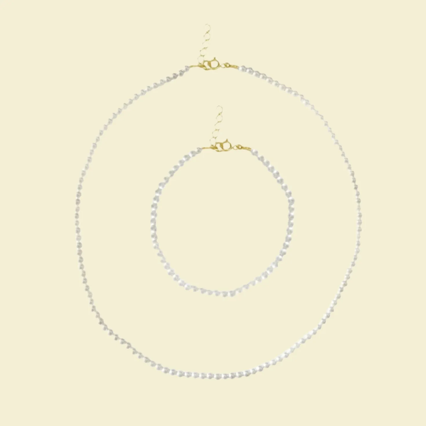 Tiny Shell Pearl Sterling Silver Necklace and Bracelet Set