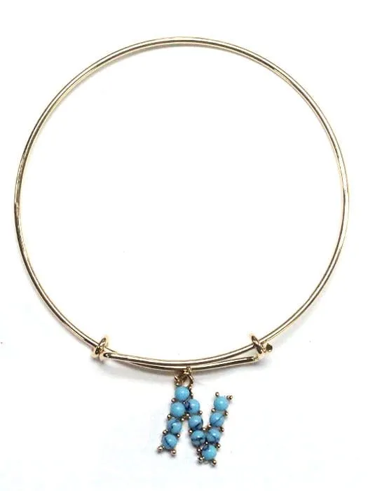 VB0699 Assorted 16 Piece Turquoise Bead Initial Bangle Pack