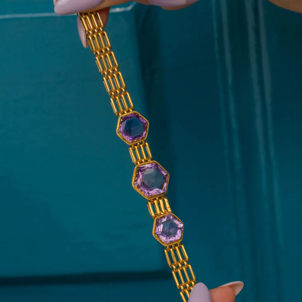 Victorian 9ct Gold Amethyst Bracelet