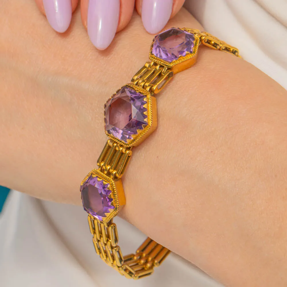 Victorian 9ct Gold Amethyst Bracelet