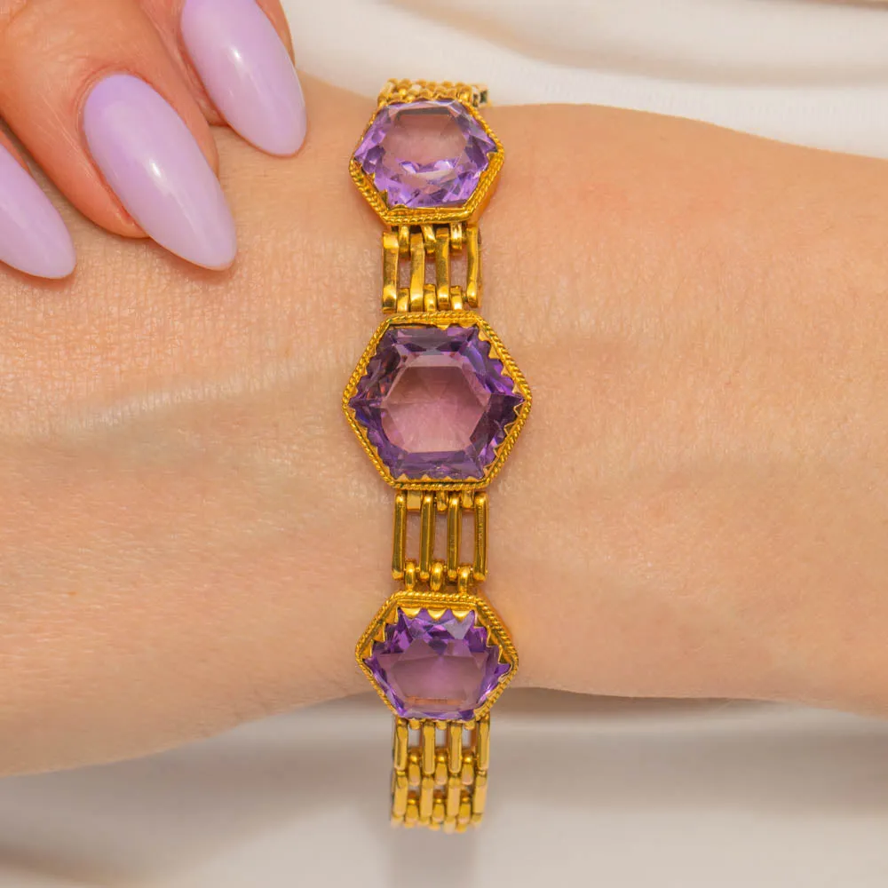 Victorian 9ct Gold Amethyst Bracelet