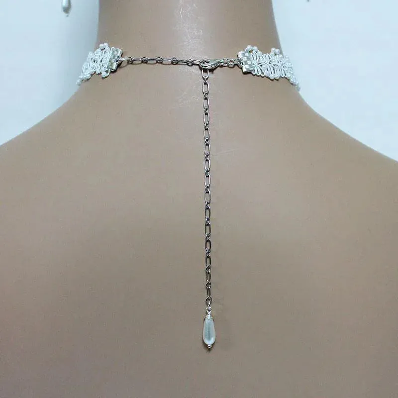 Victorian Pearl Lace Bridal Choker Necklace