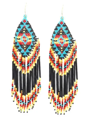 Western Blue Bead Seed Geometric Earrings, Gift for Her