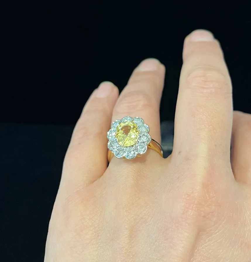 Yellow 3.61ct Sapphire Oval Cluster Ring