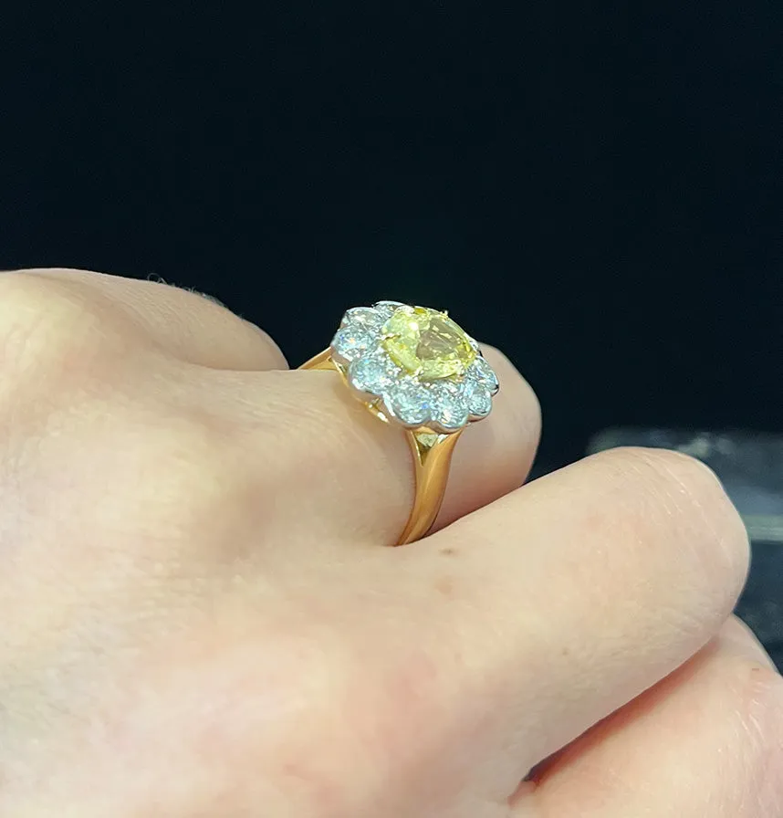 Yellow 3.61ct Sapphire Oval Cluster Ring